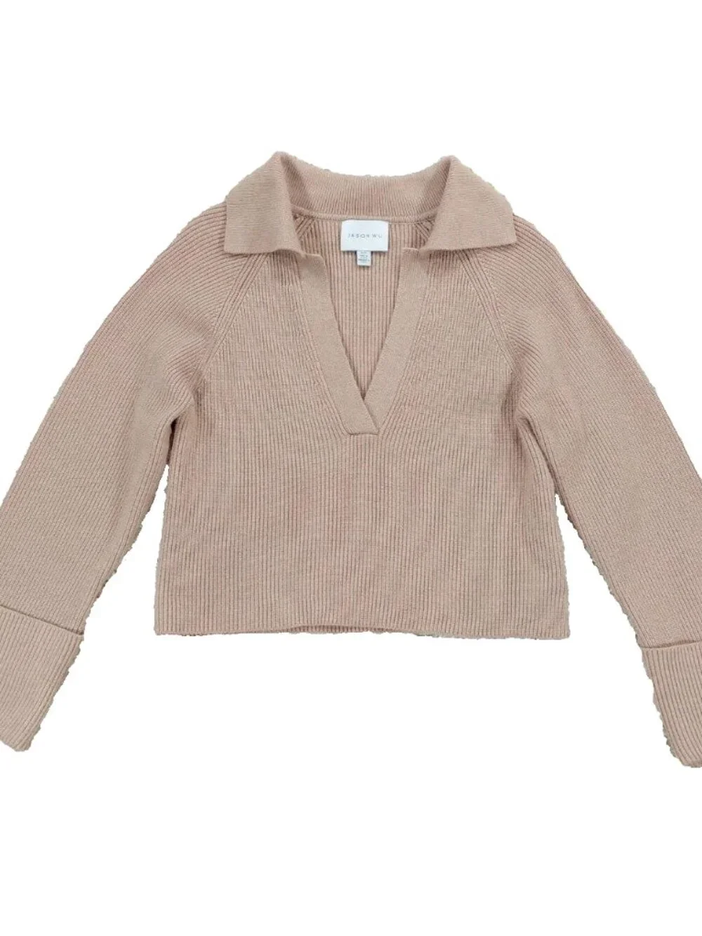 Jason Wu Skipper Collared V-Neck Sweater Women's S, Ribbed Knit Cuffed Designer